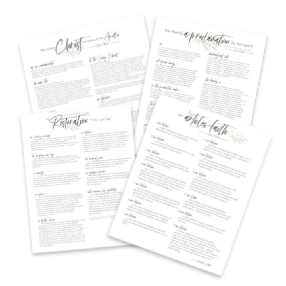 Faith Prints-Articles of Faith, The Family Proclamation, The Restoration, The Living Christ